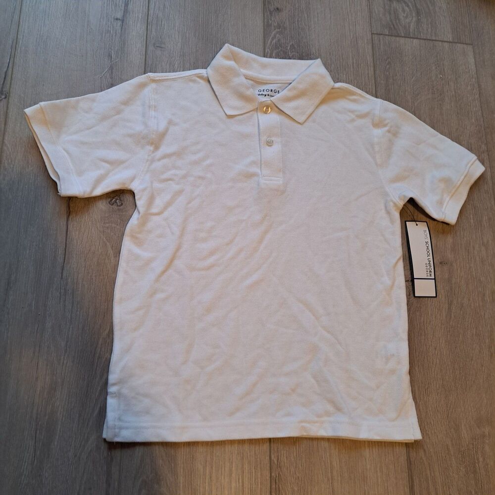 George‎ Polo Shirt Boys Size M 8 White School Uniform Short Sleeve NWT